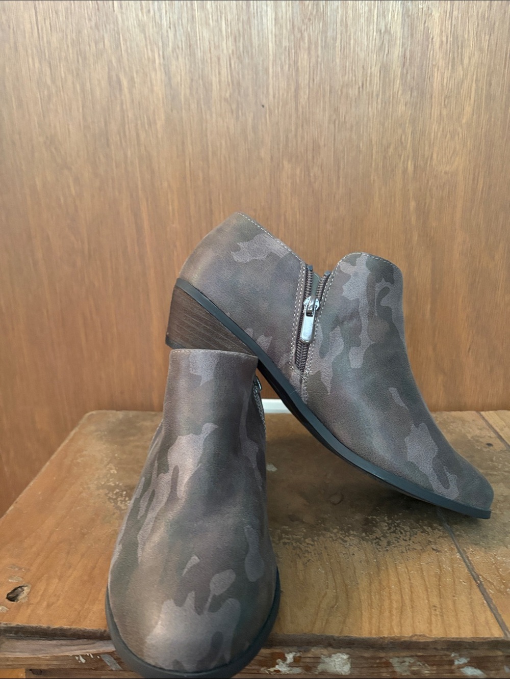 torrid Taupe Camo Ankle Booties with Side Zip 9-1/2WW